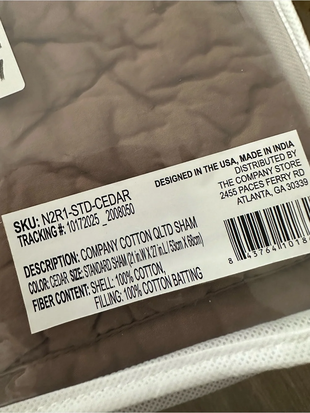 The Company Store Cotton Voile Pillow Sham Cedar Brown Hand Quilted Retail $42